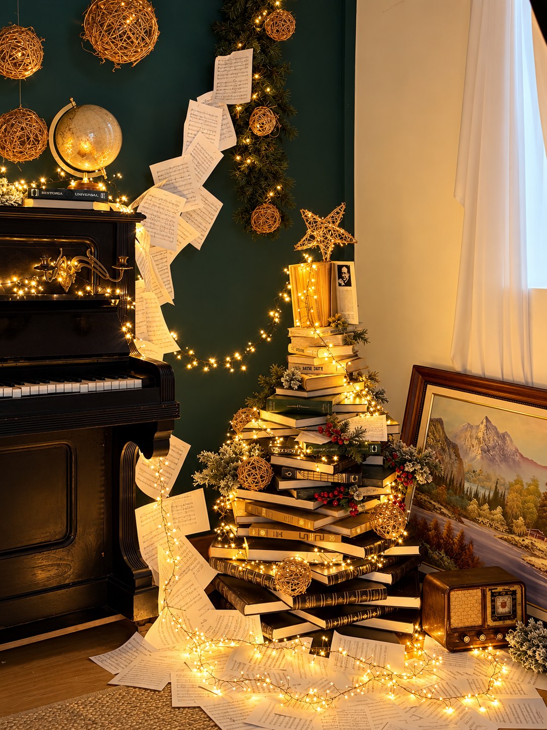 Árbore de libros e piano
